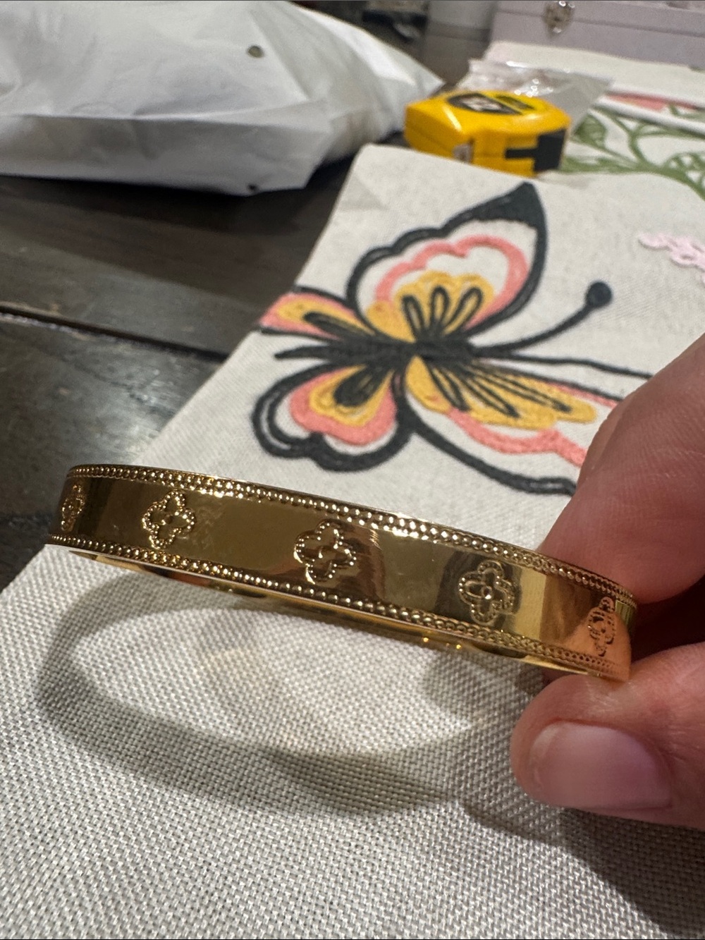 Gold Decorative Bangle Bracelet